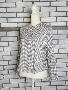 • Madewell Long Bell Sleeve Button Up Shirt Windowpane Sz L G7374 Black/White